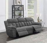 Bahrain charcoal upholstered power sofa, side angle
