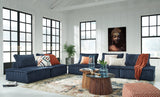 Side perspective of Bales Navy sectional seating