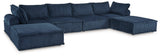 Side view of Bales navy 6-piece modular sectional seating