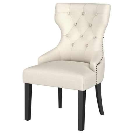 Nailhead trim on back of Baney dining side chair