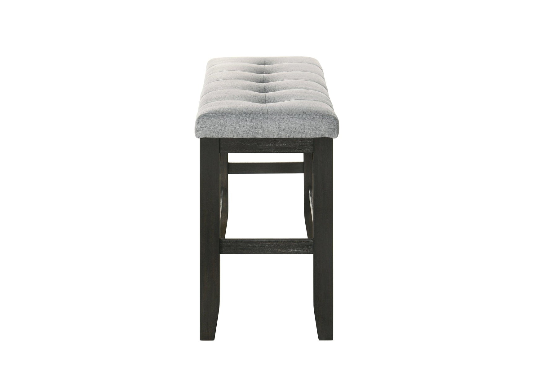 Detail of tufted charcoal fabric upholstery