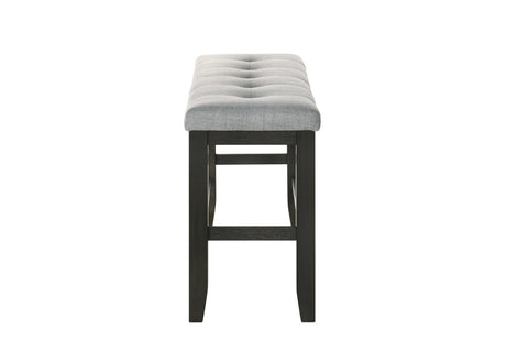 Detail of tufted charcoal fabric upholstery