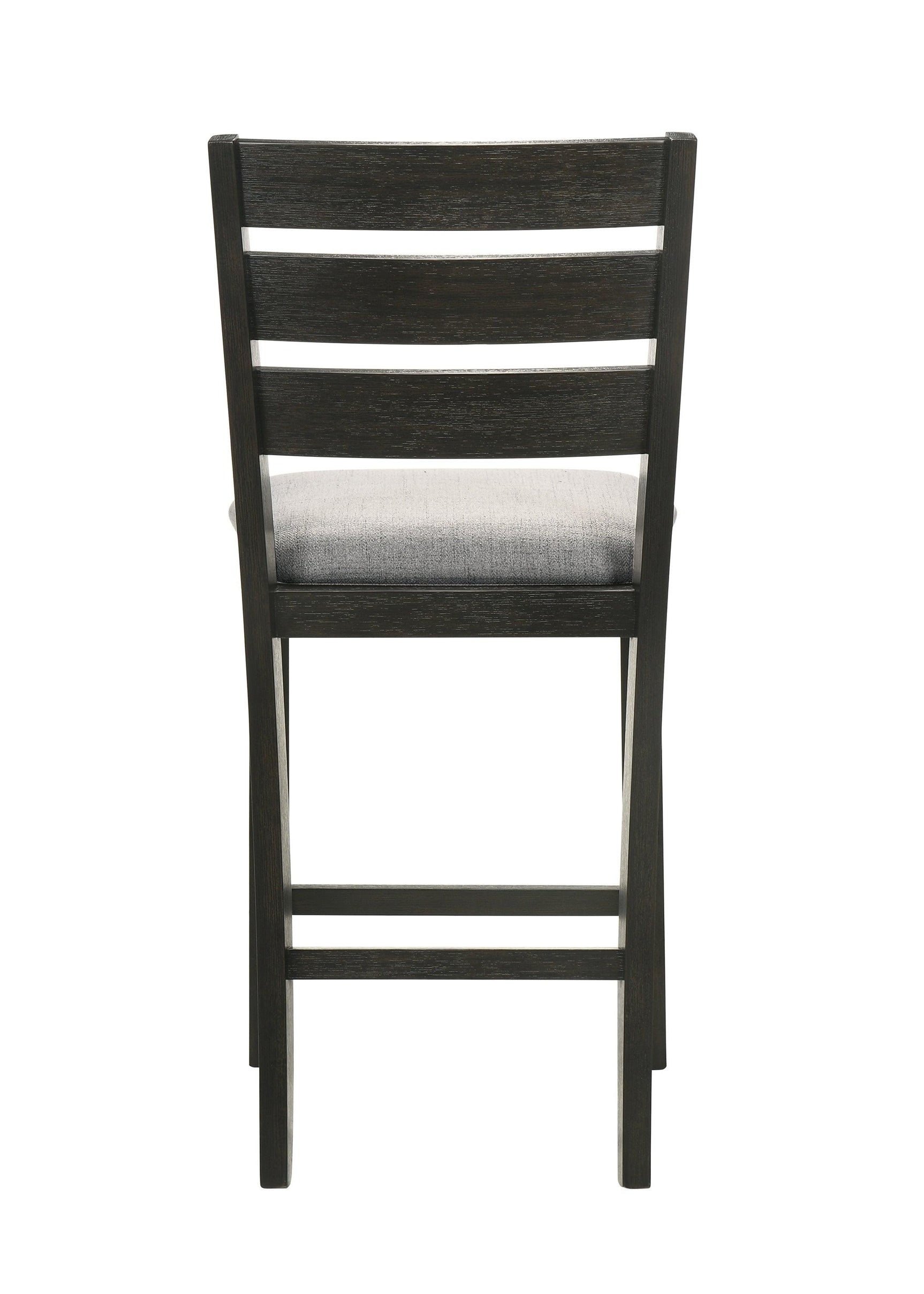 Side view showing wheat finish and fabric chairs