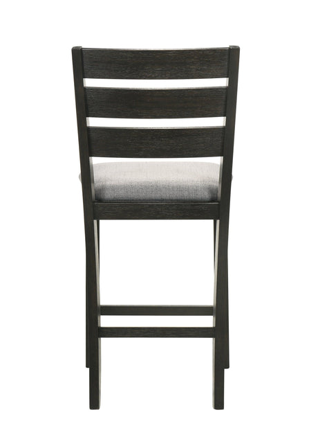 Side view showing wheat finish and fabric chairs