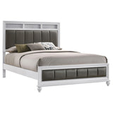 side view of Barzini White Upholstered Panel Bedroom Set bed
