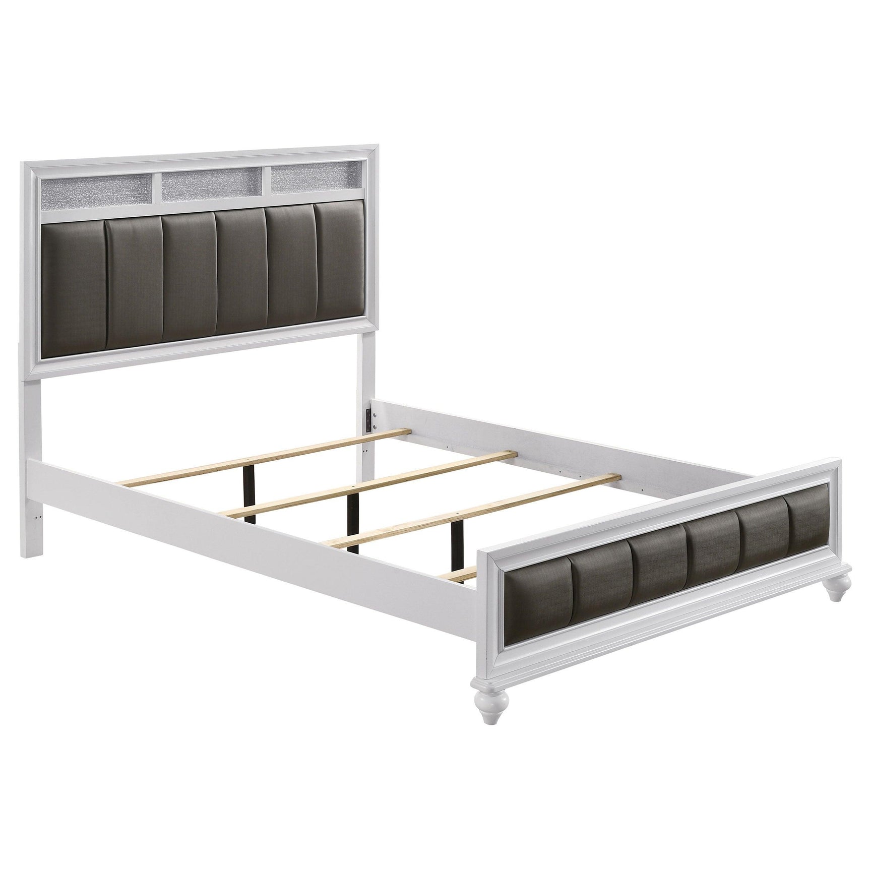bedroom view of Barzini White Upholstered Panel Bedroom Set bed