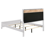 side view of Barzini White Upholstered Panel Bedroom Set bed