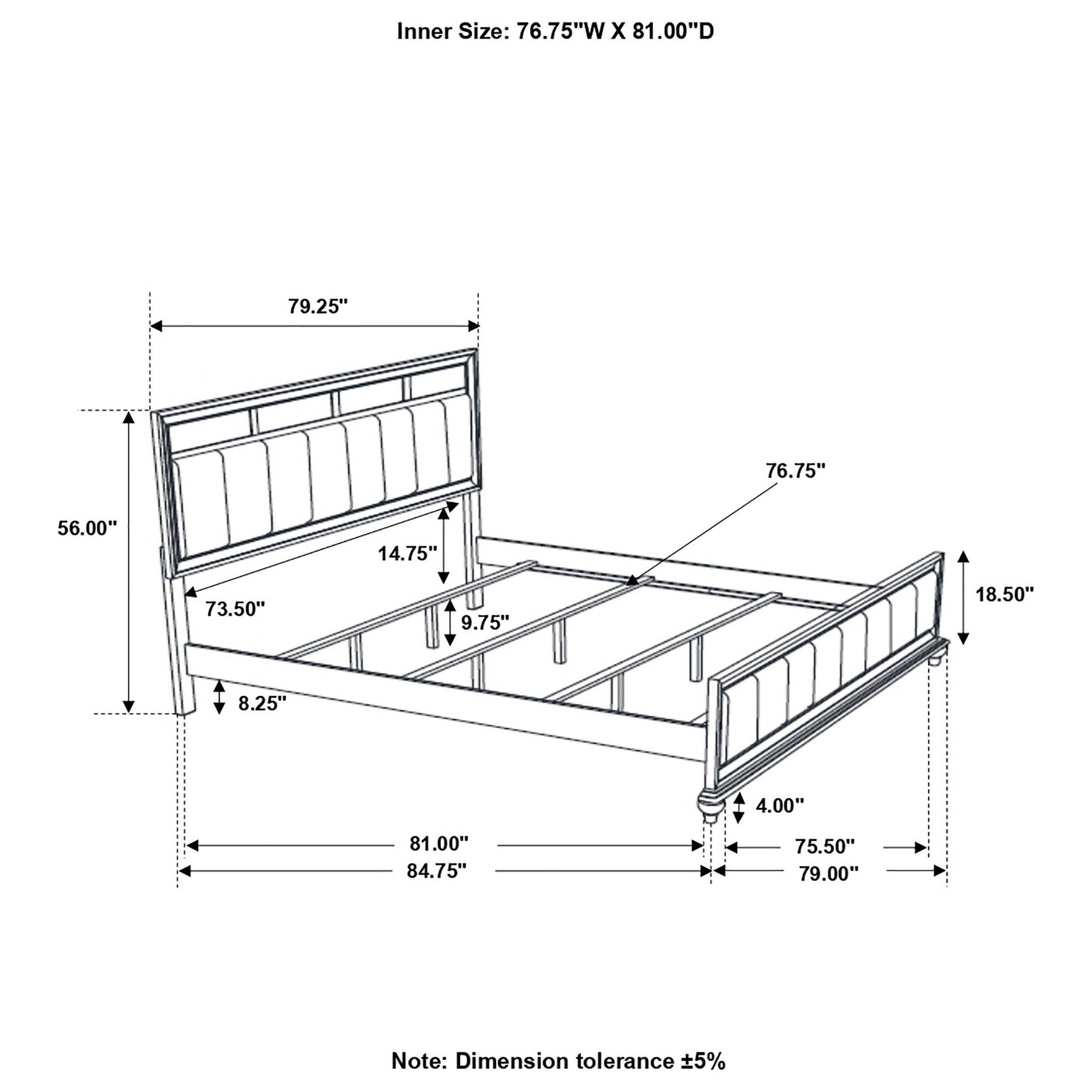 bedroom view of Barzini White Upholstered Panel Bedroom Set bed