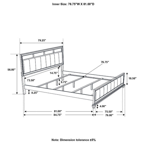 bedroom view of Barzini White Upholstered Panel Bedroom Set bed