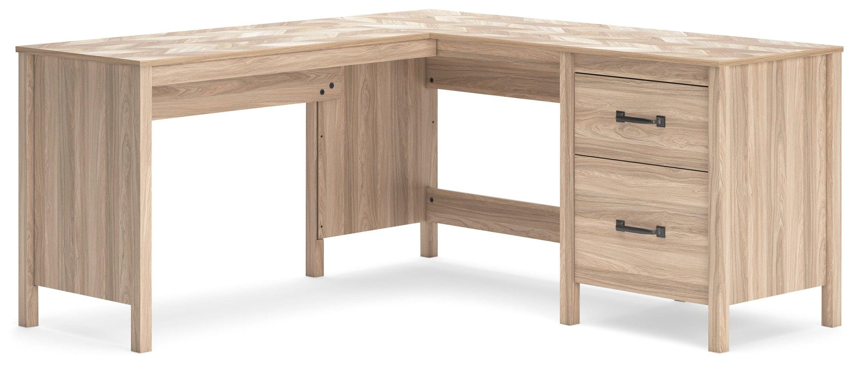 Battelle tan home office desk with return, side view showing return