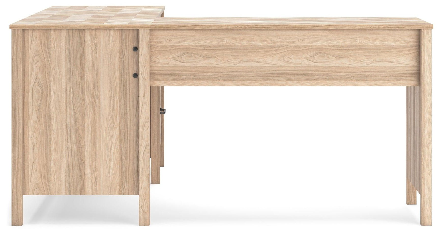 Battelle tan home office desk with return, front view