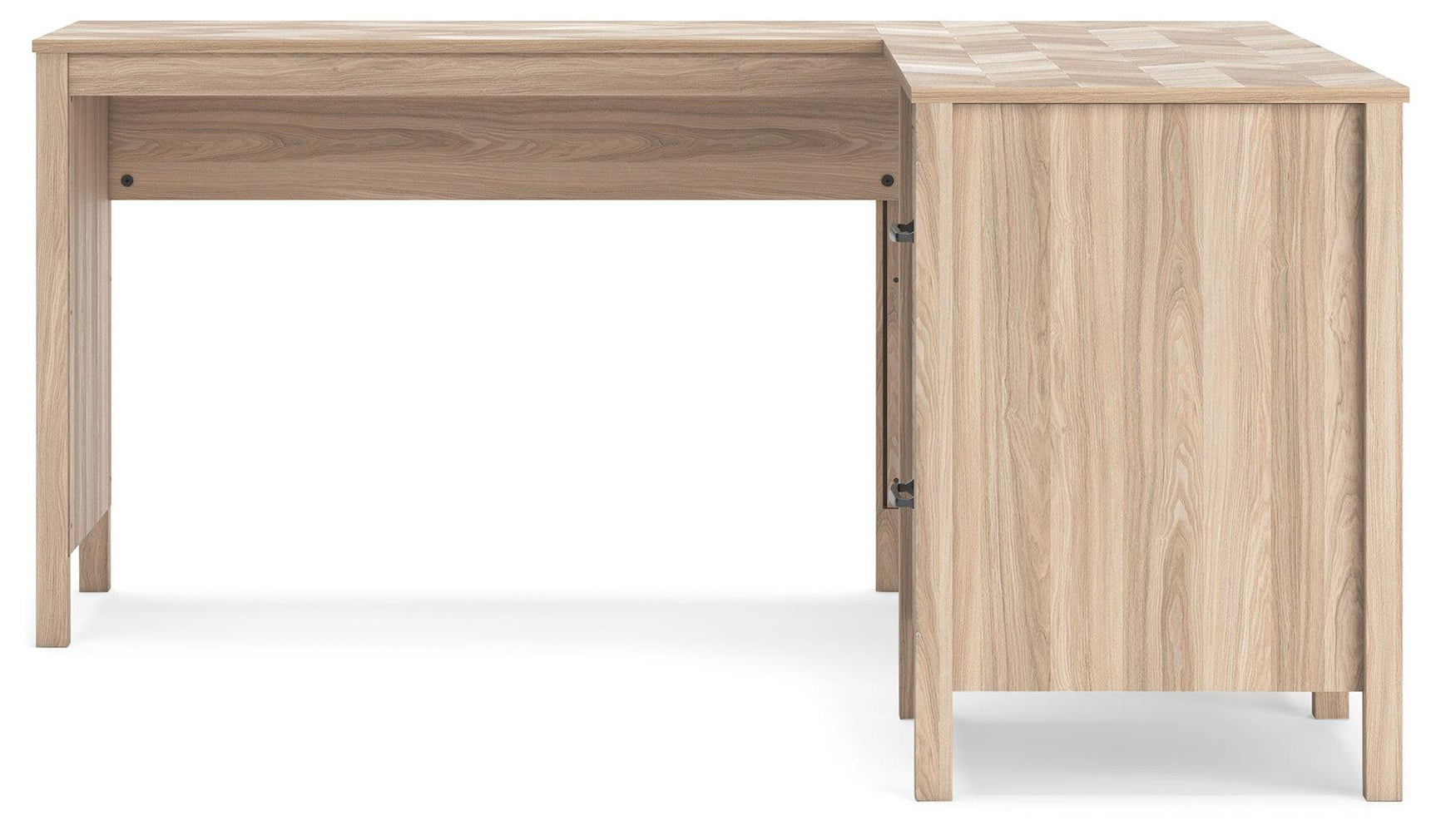 Battelle tan home office desk with return, front view