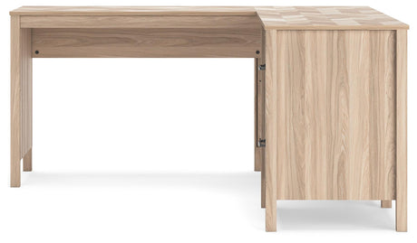 Battelle tan home office desk with return, front view