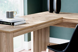 Battelle tan home office desk with return, front view