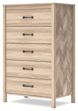 Close-up of chevron pattern on Battelle Tan Chest of Drawers surface