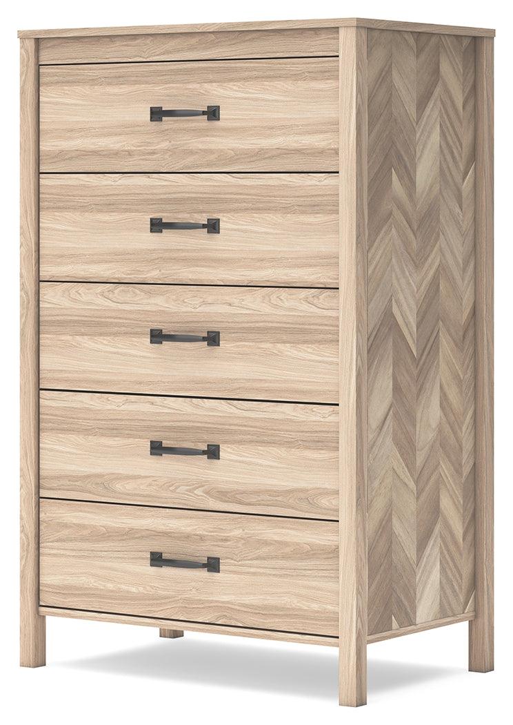 Close-up of chevron pattern on Battelle Tan Chest of Drawers surface
