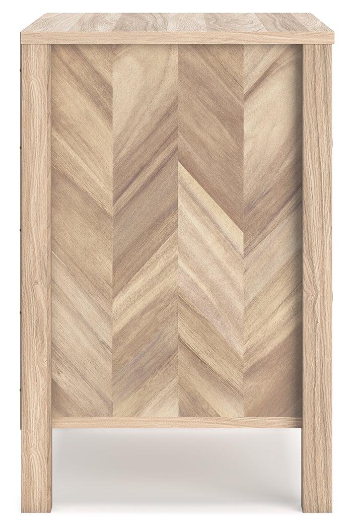 Nightstand drawers partially open showing interior
