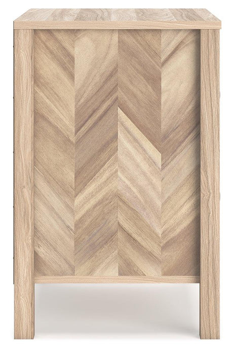 Nightstand drawers partially open showing interior
