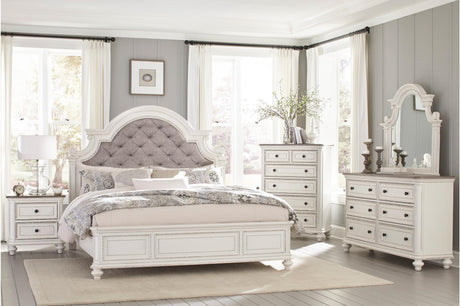 Baylesford Antique White Fabric Tufted Panel Bedroom Set bed main view