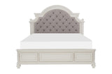 Baylesford Antique White Fabric Tufted Panel Bedroom Set bed side view