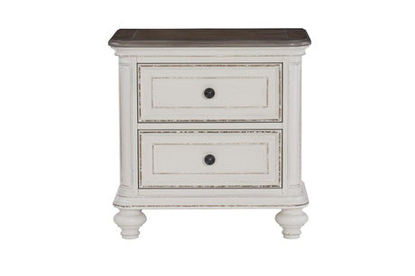 Baylesford Antique White Fabric Tufted Panel Bedroom Set bed in bedroom view