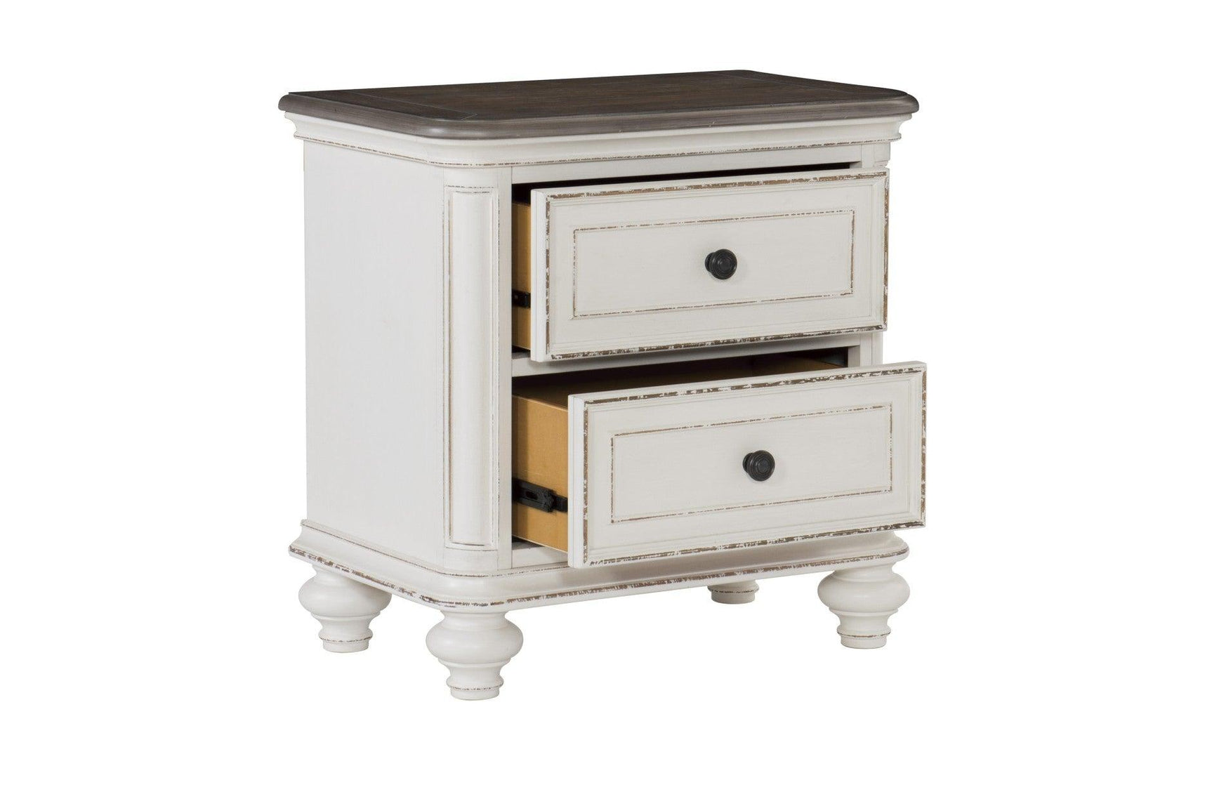Baylesford Antique White Fabric Tufted Panel Bedroom Set bed side view