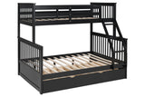 Black twin over full bunk bed side view