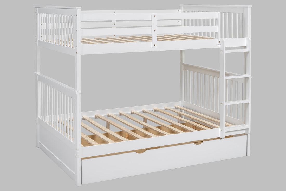 White twin over twin bunk bed with trundle side angle