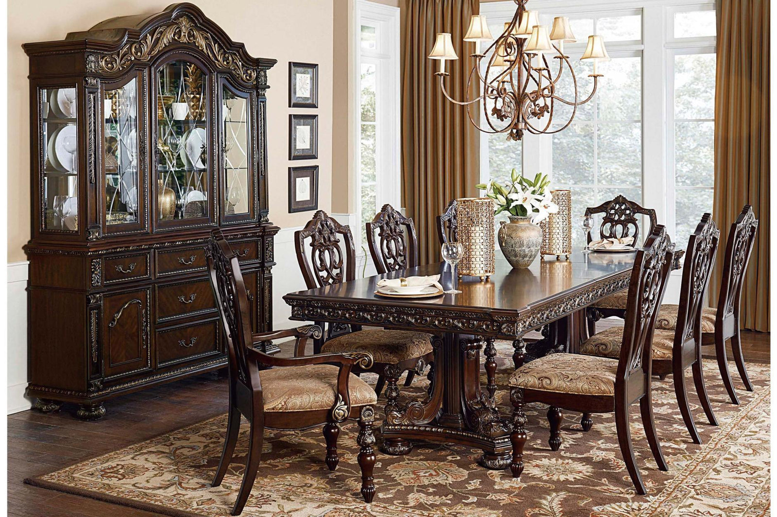main view of Catalonia Dark Bronze Upholstered Rectangular Dining Room Set dining room furniture