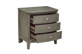 side close-up of gray tufted panel bed