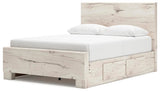 Lawroy Light Natural Queen Panel Bed with Storage — angled view