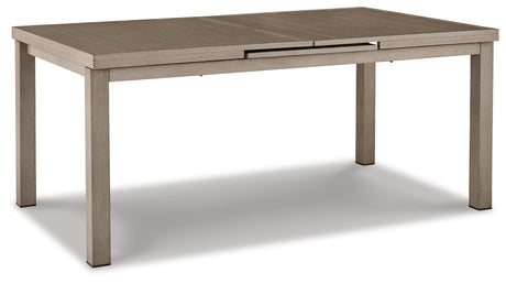 Close-up of wood-look finish on Beach Front dining table