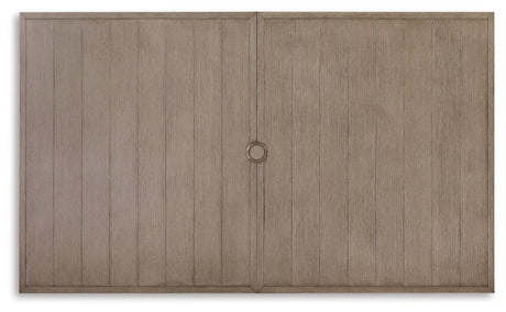 Side view of Beach Front beige outdoor dining table