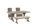 Side view of Beachcroft beige outdoor dining table set