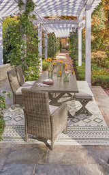 Stainless steel hardware elements on Beachcroft outdoor dining furniture