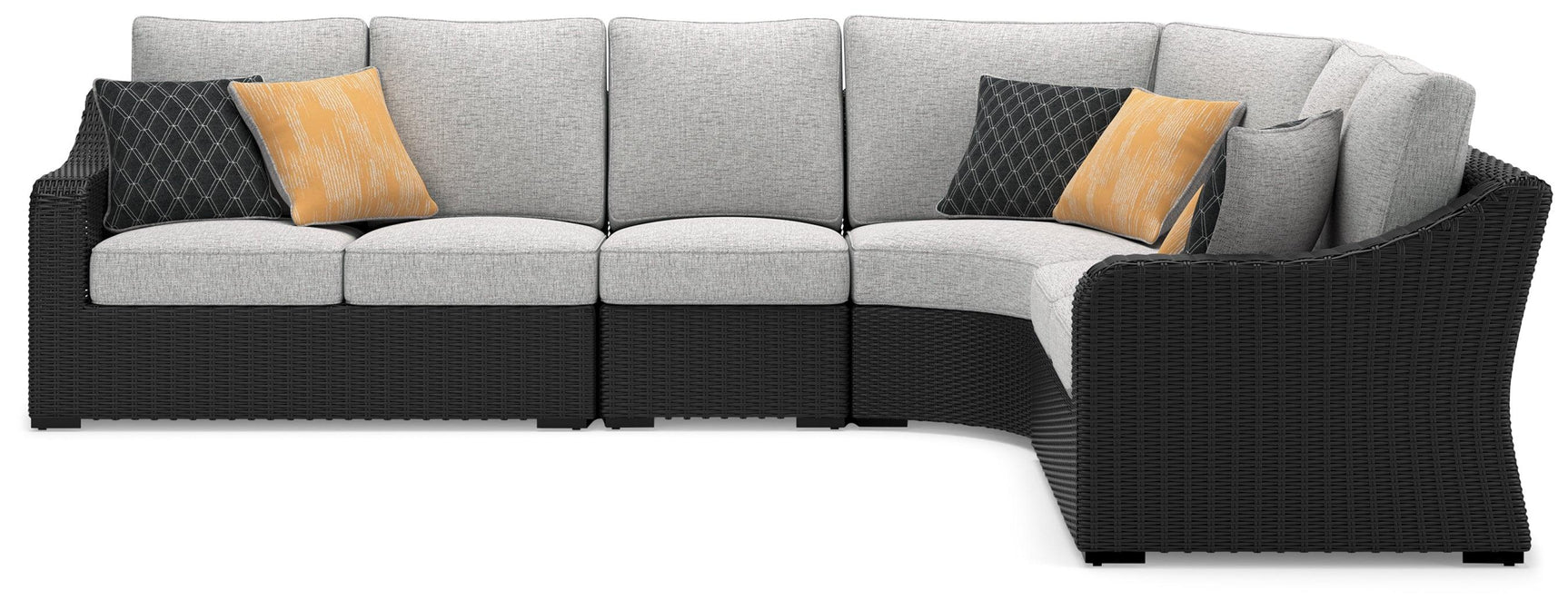 Beachcroft Black 4-Piece Outdoor Sectional side view highlighting right-arm loveseat and cushions