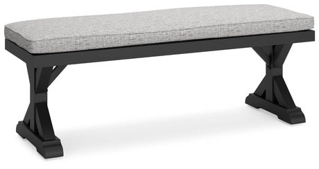 Beachcroft outdoor bench with cushion side angle