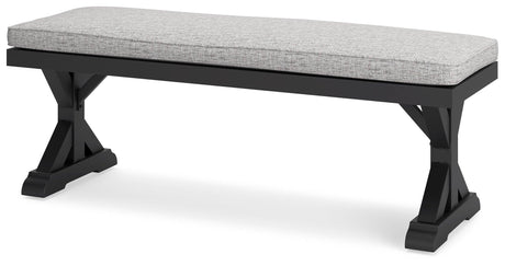 Close-up of Nuvella fabric cushion on Beachcroft bench