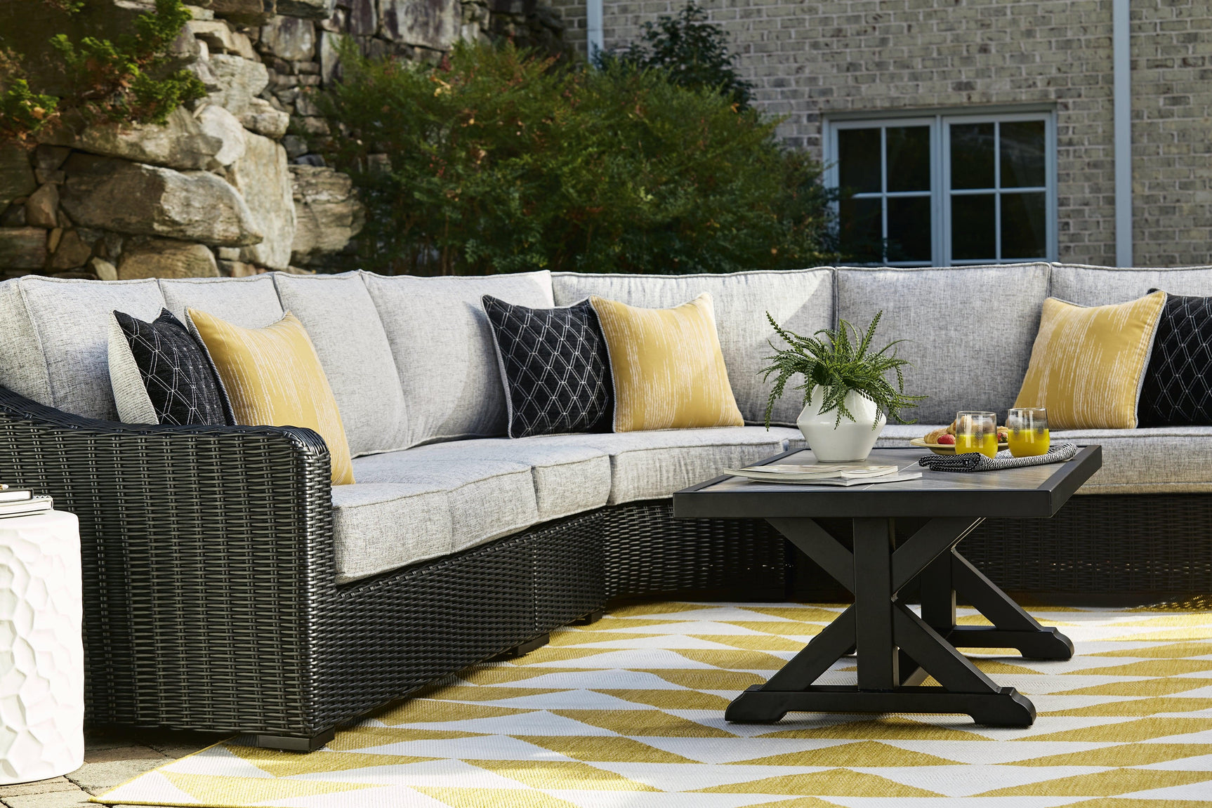 Beachcroft outdoor coffee table fully assembled on deck