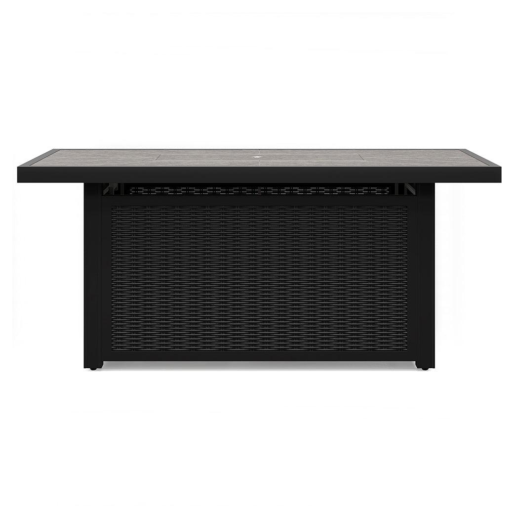 Beachcroft outdoor fire pit table cabinet door open for propane tank