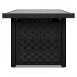 Beachcroft outdoor fire pit table assembly detail showing wicker