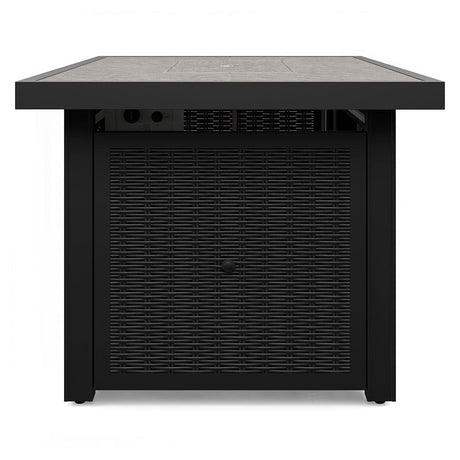 Beachcroft outdoor fire pit table side angle with protective cover