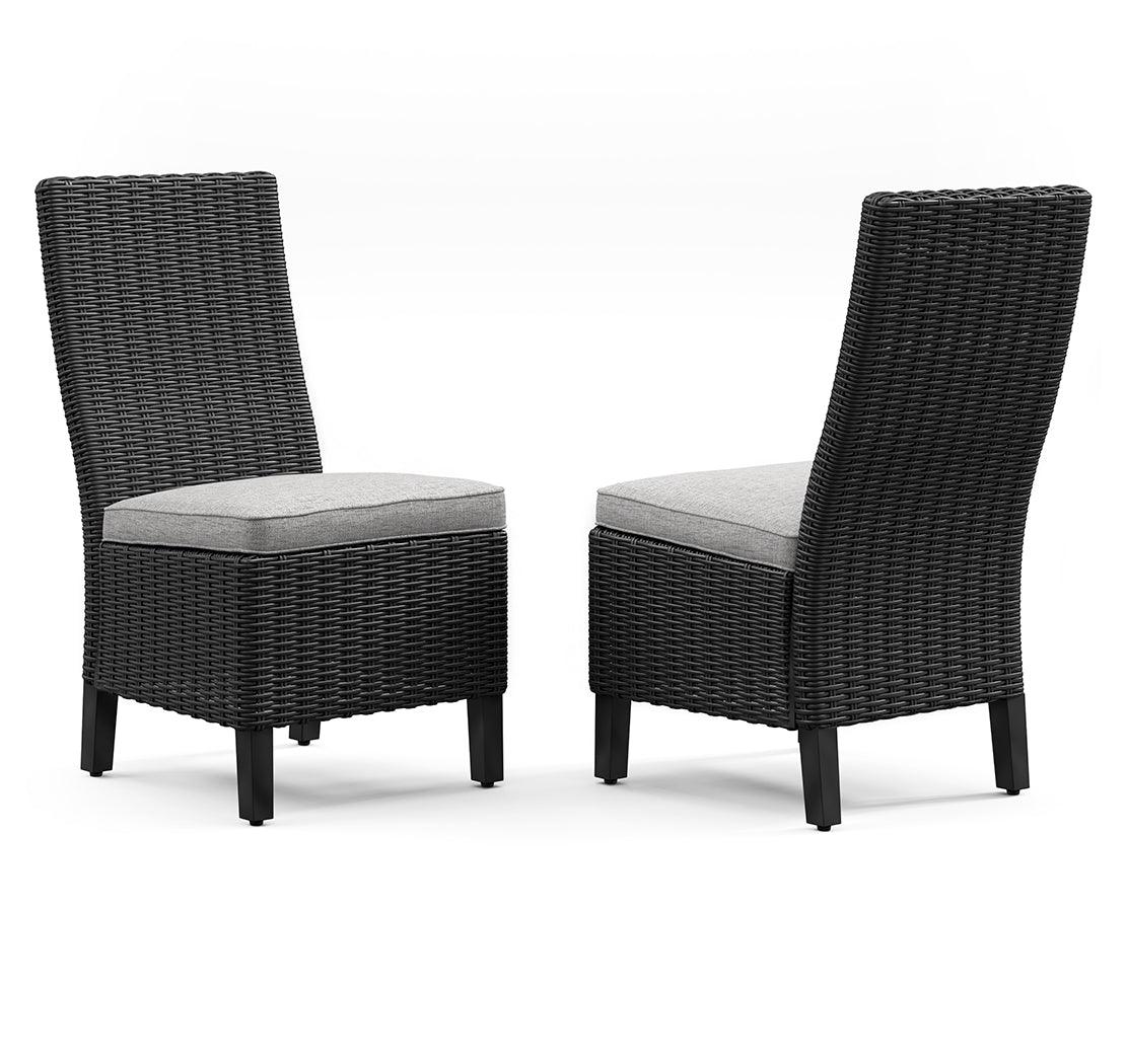 Side angle of Beachcroft outdoor side chair with light gray cushion