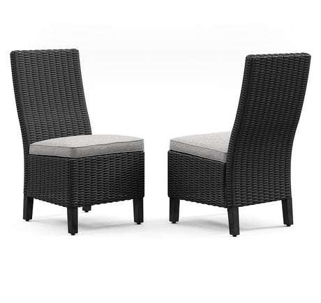 Side angle of Beachcroft outdoor side chair with light gray cushion