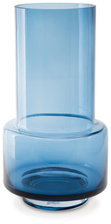 Bealen dark blue glass vase side angle