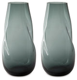 Beamund teal blue glass vase angled side view