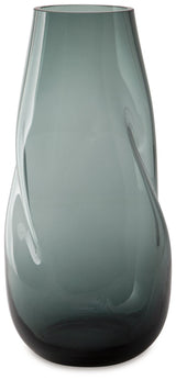 Beamund teal blue glass vases pair on wooden surface