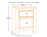 Paxberry Whitewash Two-Drawer Nightstand — dimension illustration