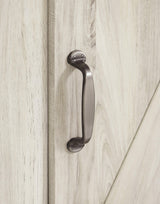 Bellaby Whitewash 4-Piece Entertainment Center detail of laminate surface
