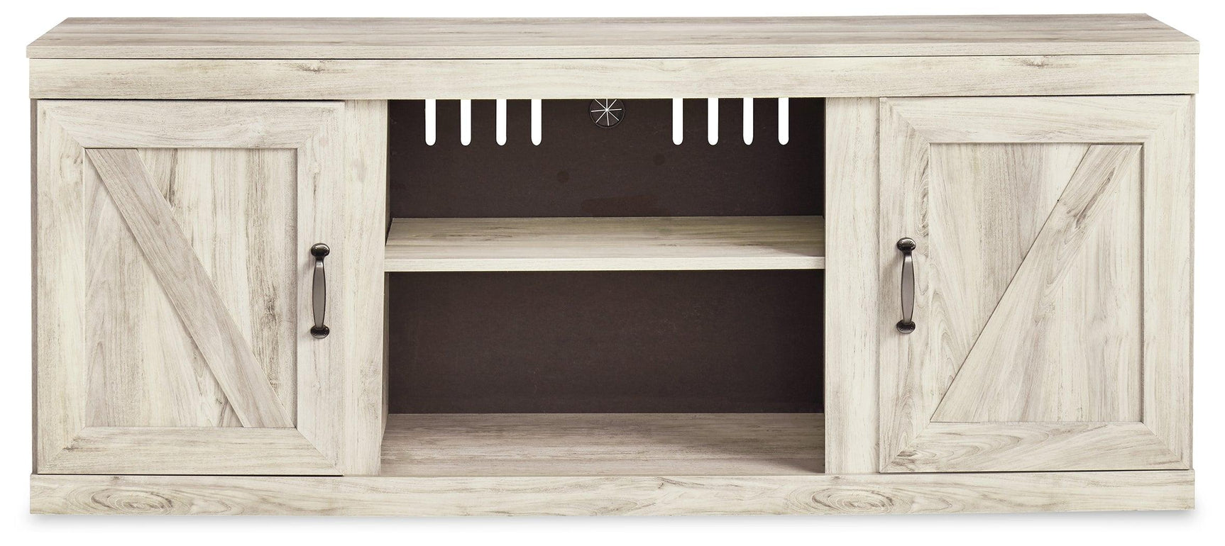 Bellaby Whitewash 4-Piece Entertainment Center adjustable shelves in pier